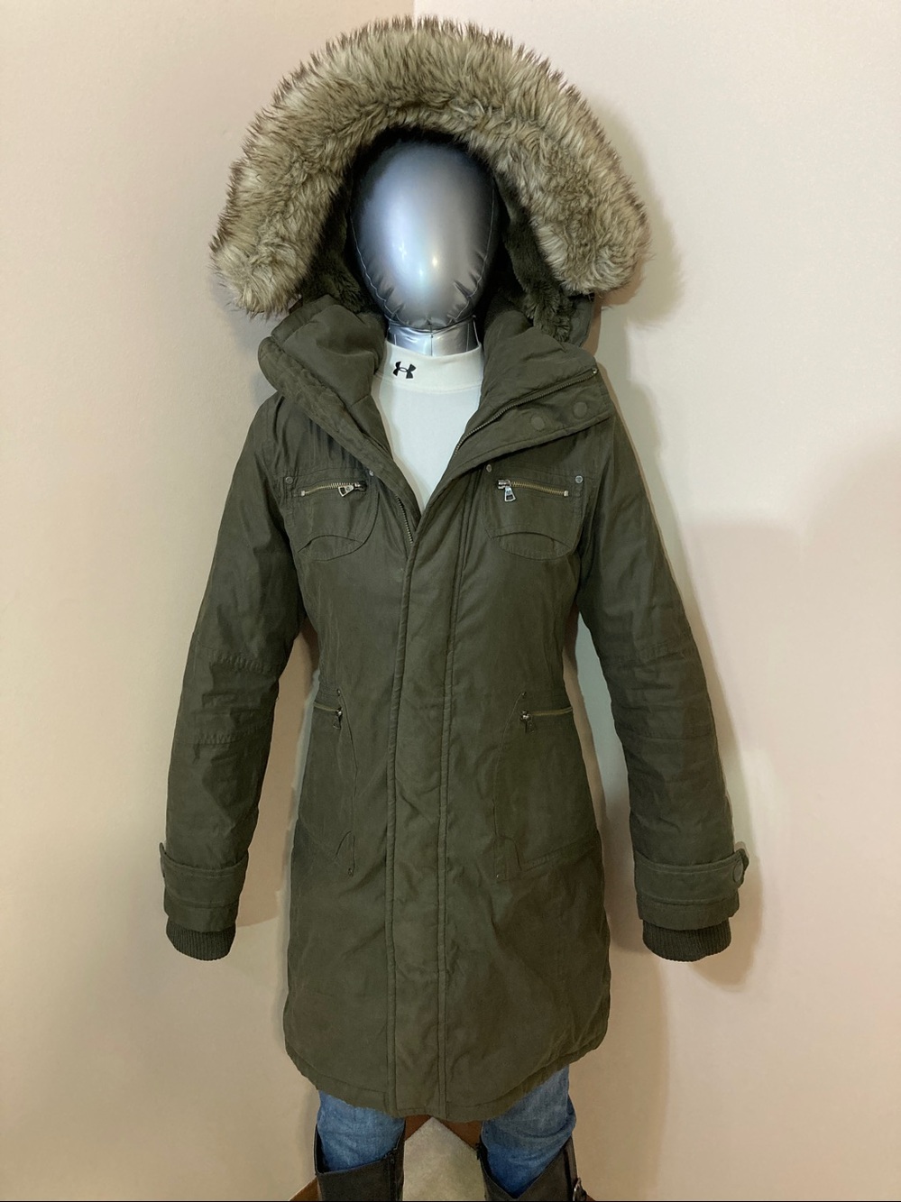 TNA Olive Green Faux-Fur Hooded Parka